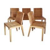 5 wooden and rattan chairs