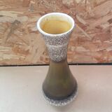 Ancien Vase Céramique Multicolore Vert & Beige Vintage