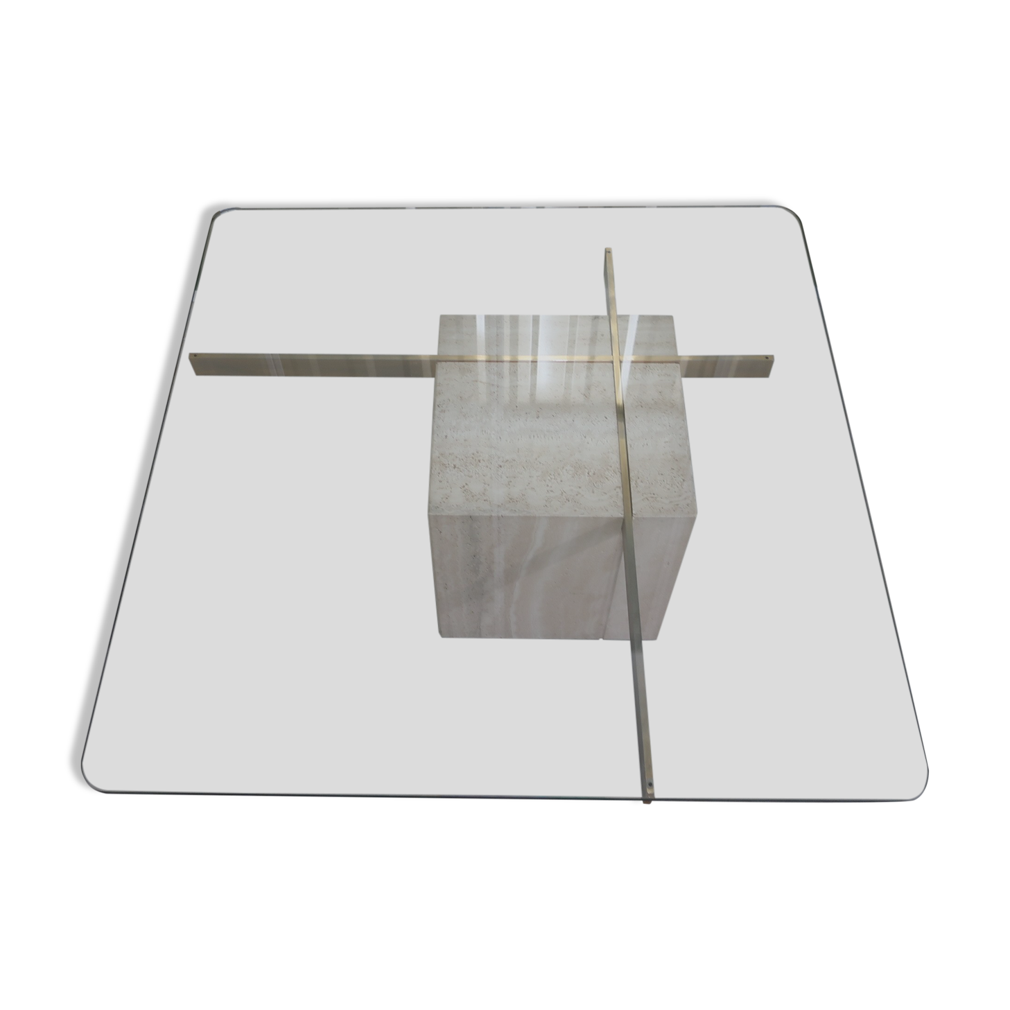70s travertine and brass coffee table