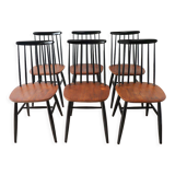 Series of 6 vintage wooden chairs circa 1960