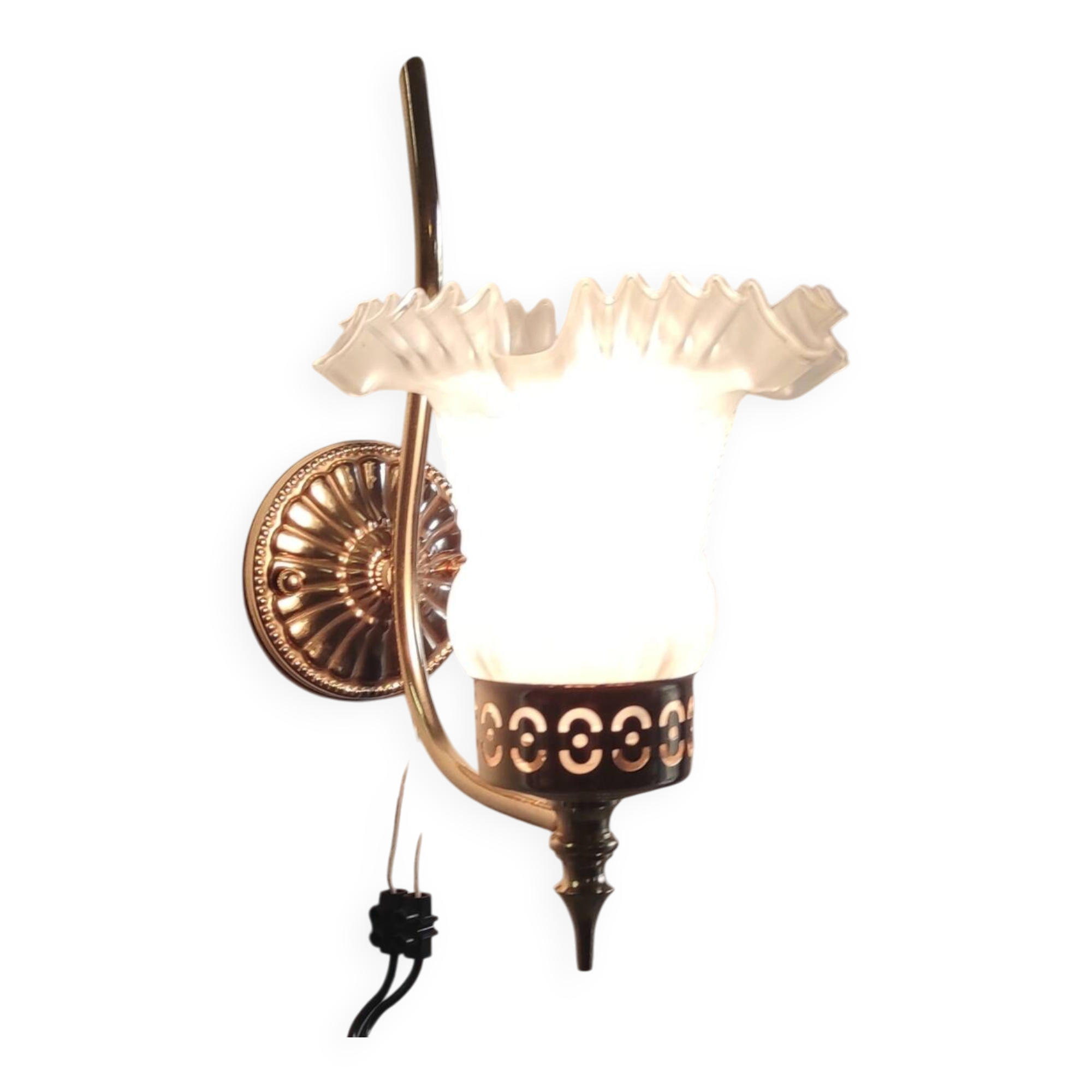 Gold metal wall light with glass tulip - mid 20th century