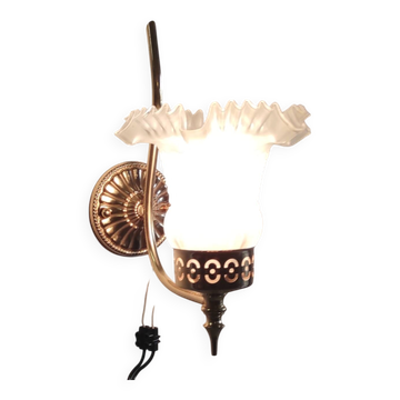 Gold metal wall light with glass tulip - mid 20th century