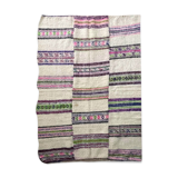 Natural white wool fluffy rug with colourful stripes, Romanian handwoven carpet