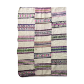 Natural white wool fluffy rug with colourful stripes, Romanian handwoven carpet