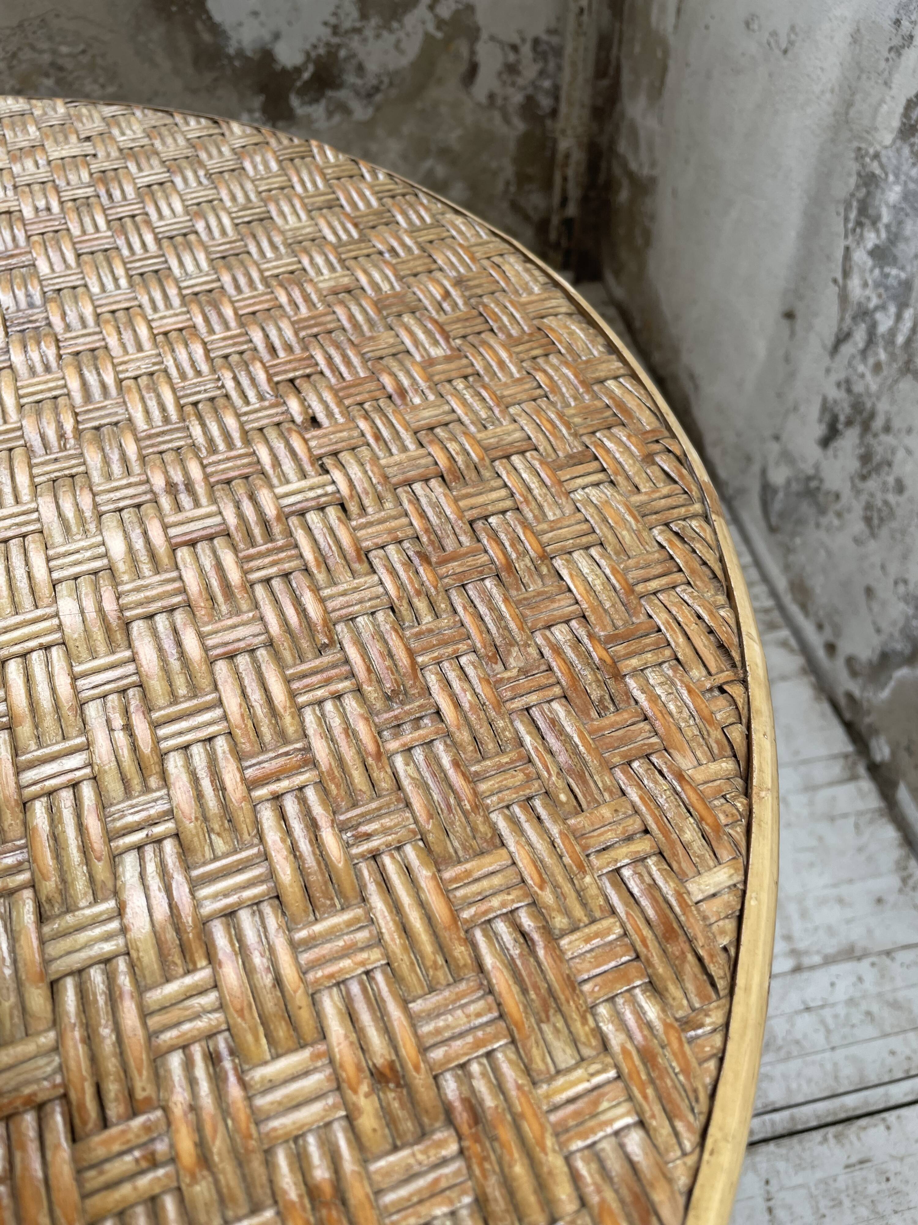 Wicker and metal coffee table from the 1950s