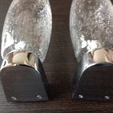 Pair of vintage 1970s-80s glass and chrome wall lights with teardrop shapes