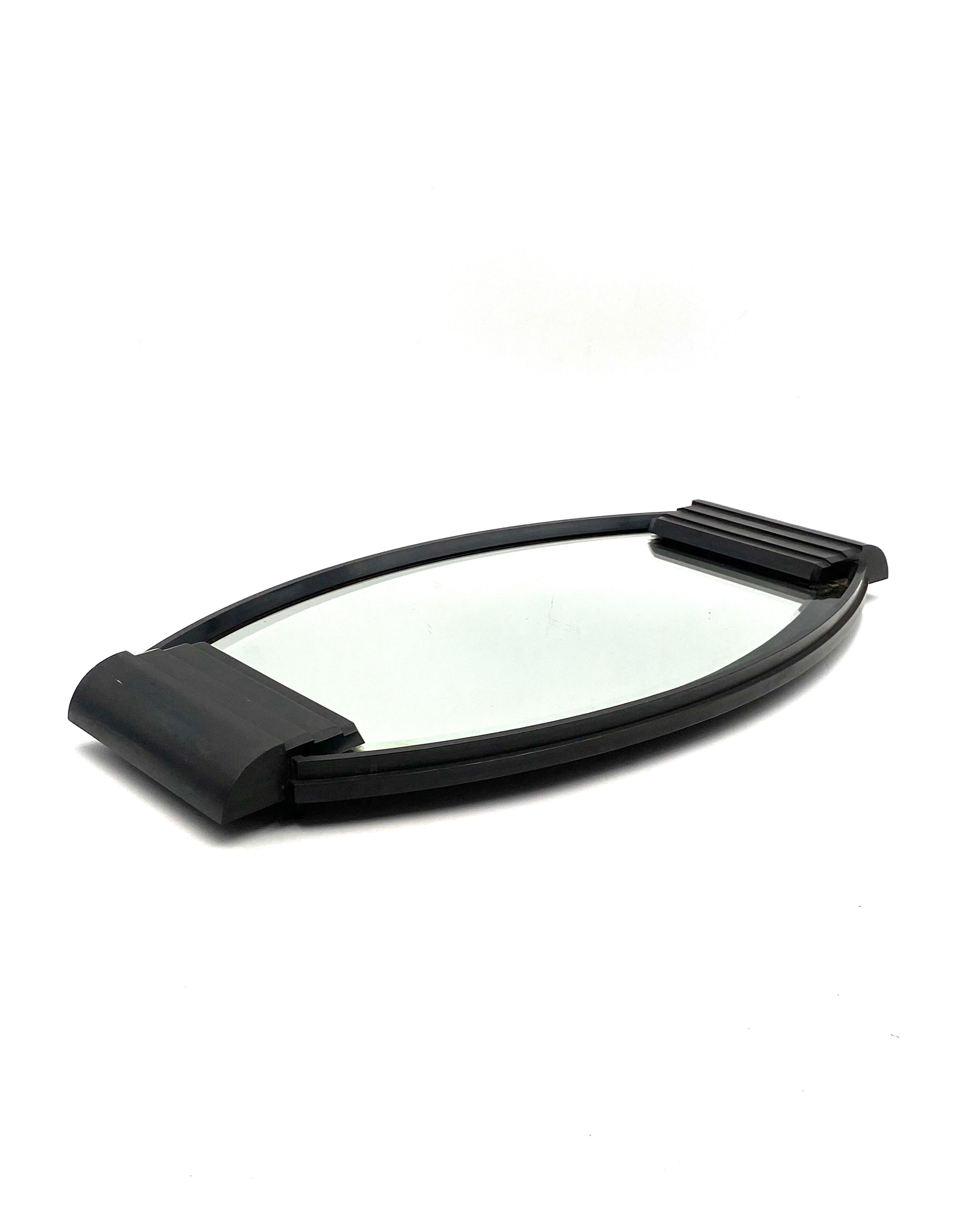 Art deco cubist bakelite mirrored tray, France 1930s