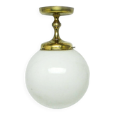Brass and glass pendant lamp, Poland, 1950s