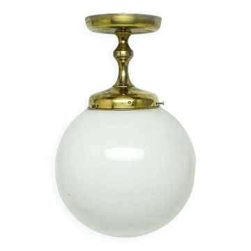 Brass and glass pendant lamp, Poland, 1950s