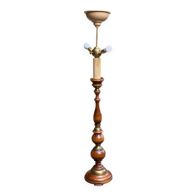 Lampadaire art déco en bois massif et laiton doré