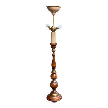 Lampadaire art déco en bois massif et laiton doré