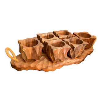 Wooden egg cups service