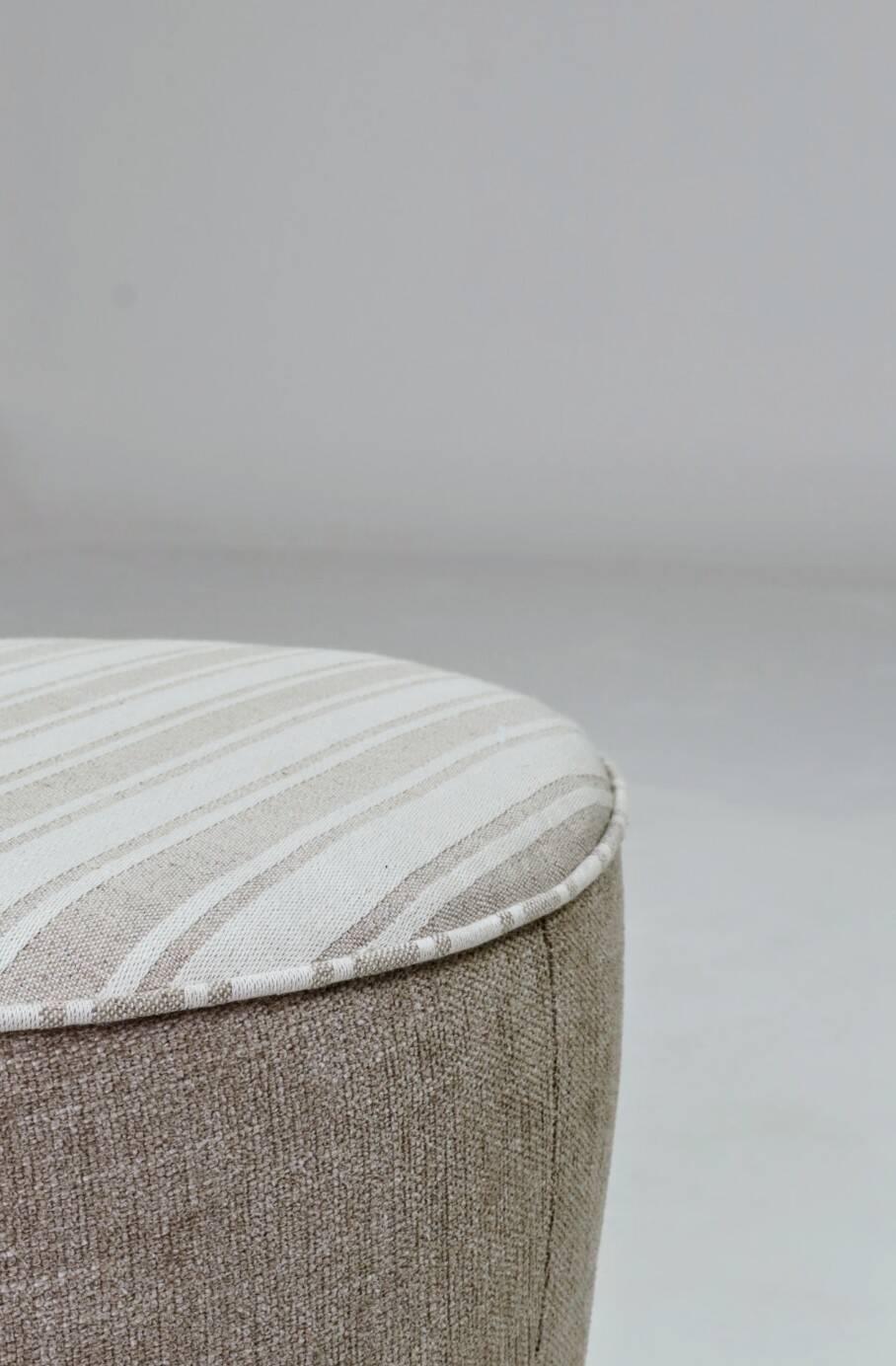 Vintage pouf with stripes, ottoman style , footrest for armchair