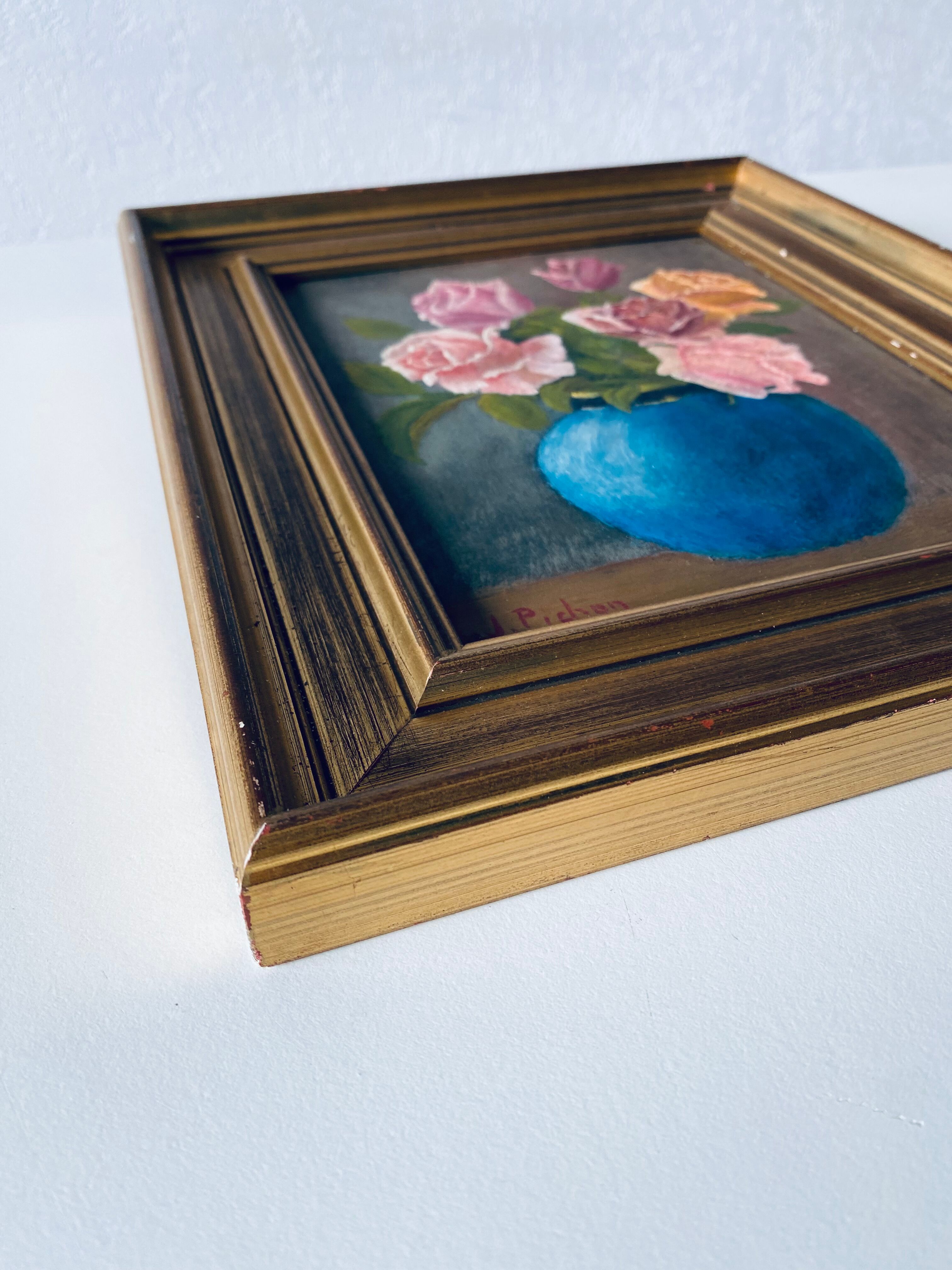 Oil on panel bouquet of flowers framed and signed