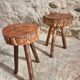 Vintage wooden tripod stools, set of 2, France 1960s