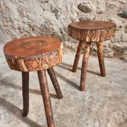 Vintage wooden tripod stools, set of 2, France 1960s