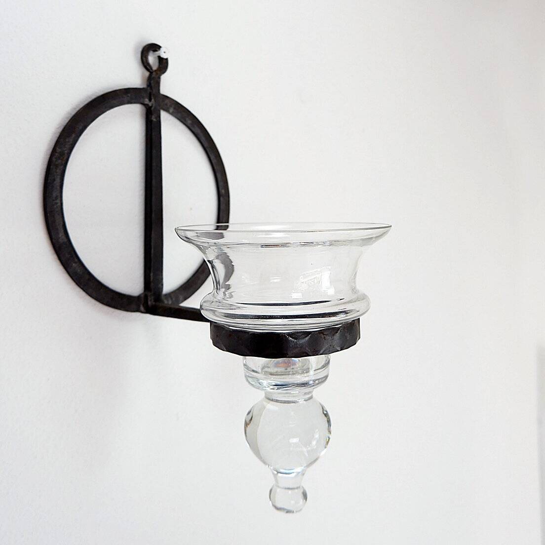 Wrought iron and glass wall candle holder by Bertil Vallien for Boda