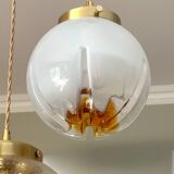 Amber and opaline Murano glass suspension cascade