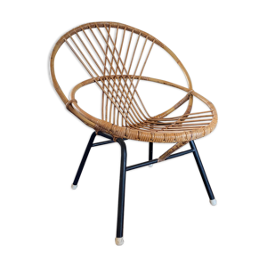 Fauteuil en rotin et acier par