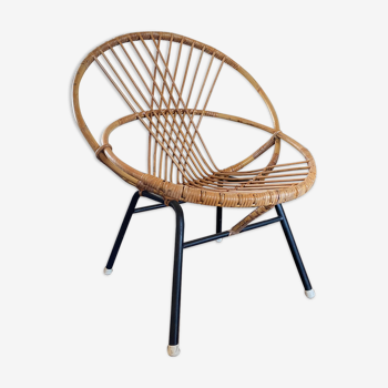 Vintage Rattan and Steel Lounge Chair by Rohé Noordwolde, 1950s
