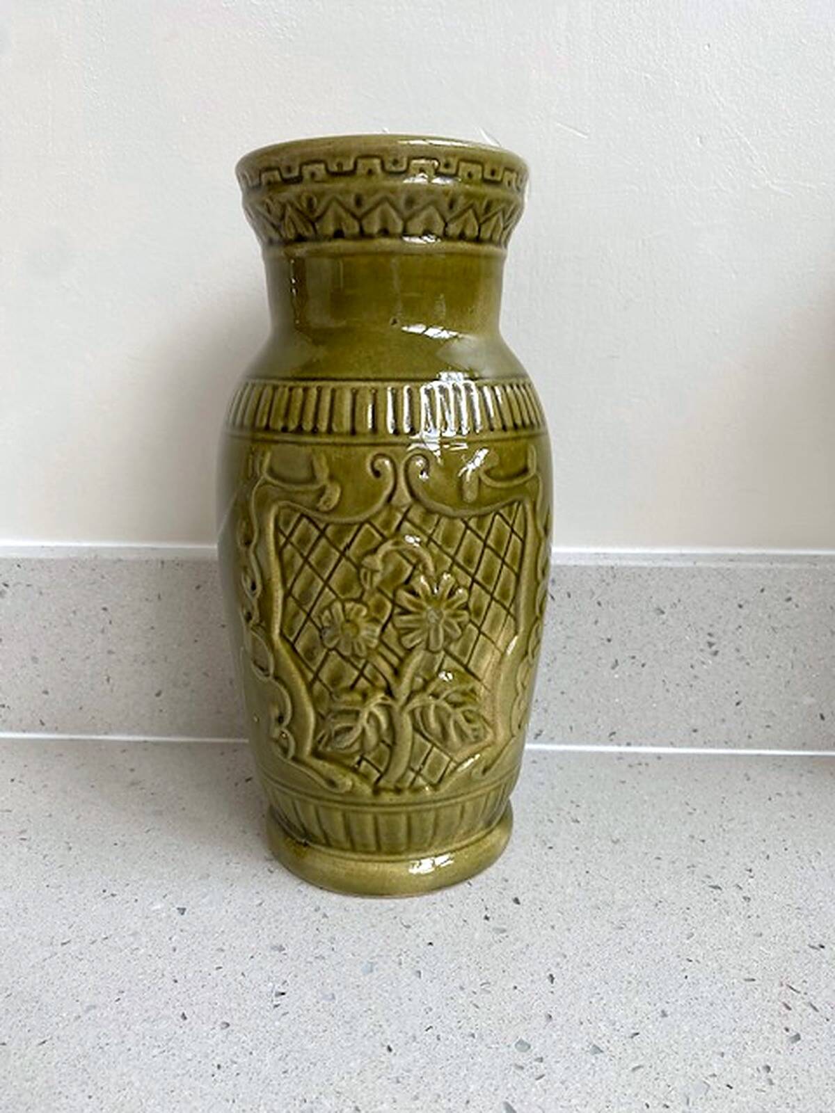 Vintage olive green glazed ceramic vase