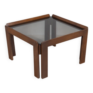 Vintage 1970s Coffee Table in Wood and Glass, Italian Design