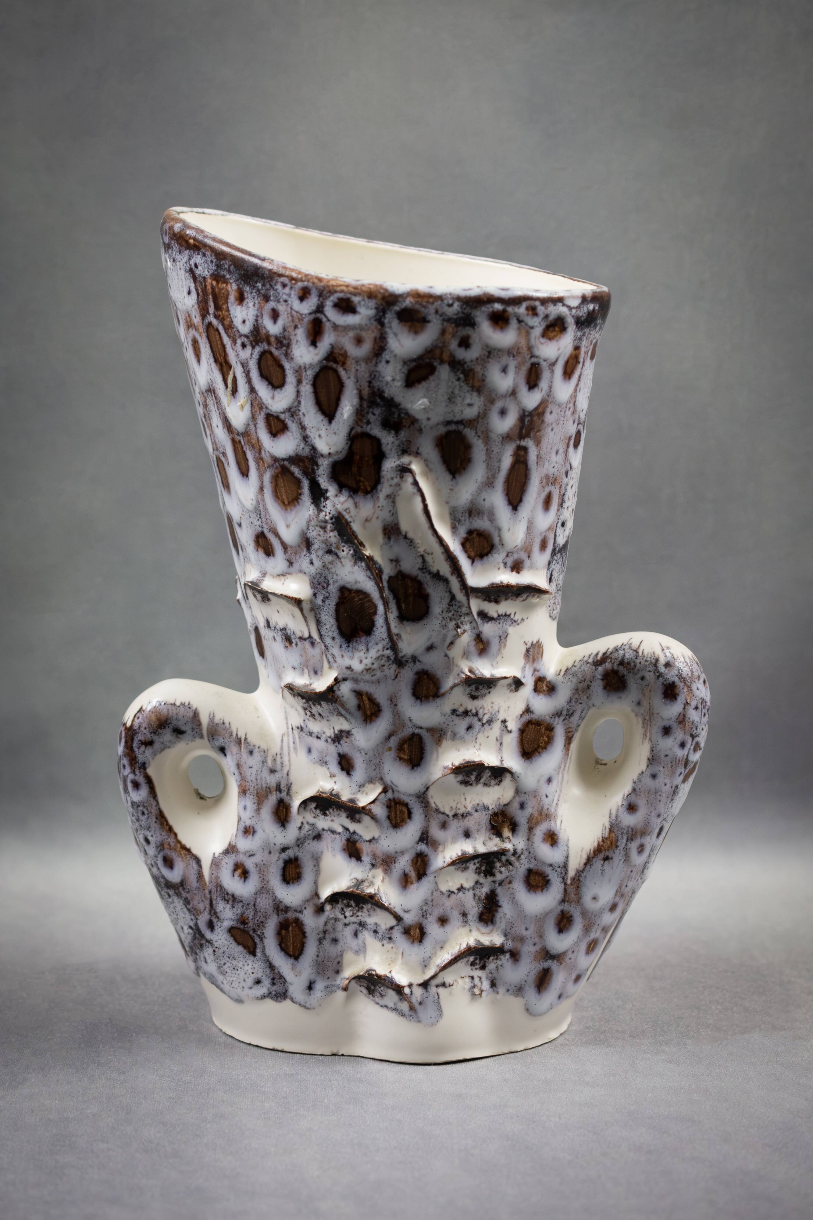Vase with two handles in glazed ceramic - vallauris, marius giuge style fat lava