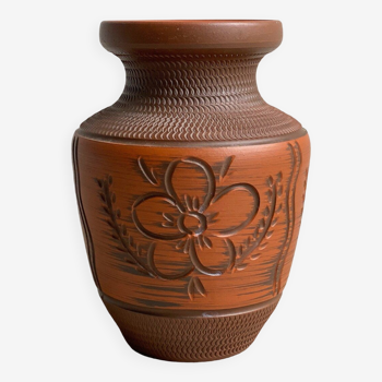 Vintage brown ceramic German vase, Mid Century terracotta pottery