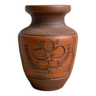 Vase allemand en céramique brune vintage, poterie en terre cuite du milieu du siècle