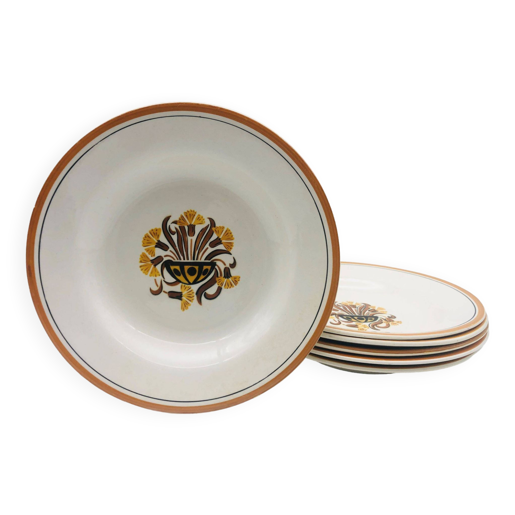 6 Deep Plates, Creil and Montereau – Carnation model.