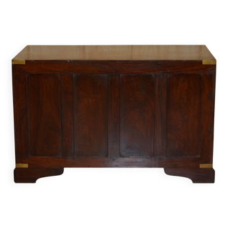 Vintage Anglo-Indian hardwood commode with brass inlays.
