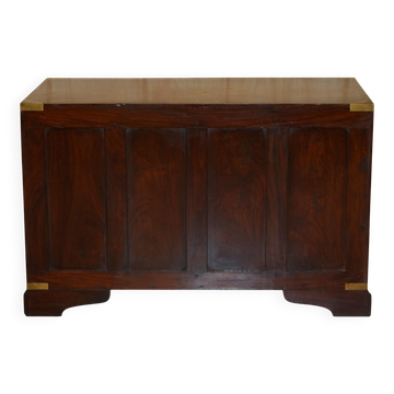 Vintage Anglo-Indian hardwood commode with brass inlays.