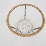 Rohe Noordwolde round glass and rattan side table, The Netherlands 1950's