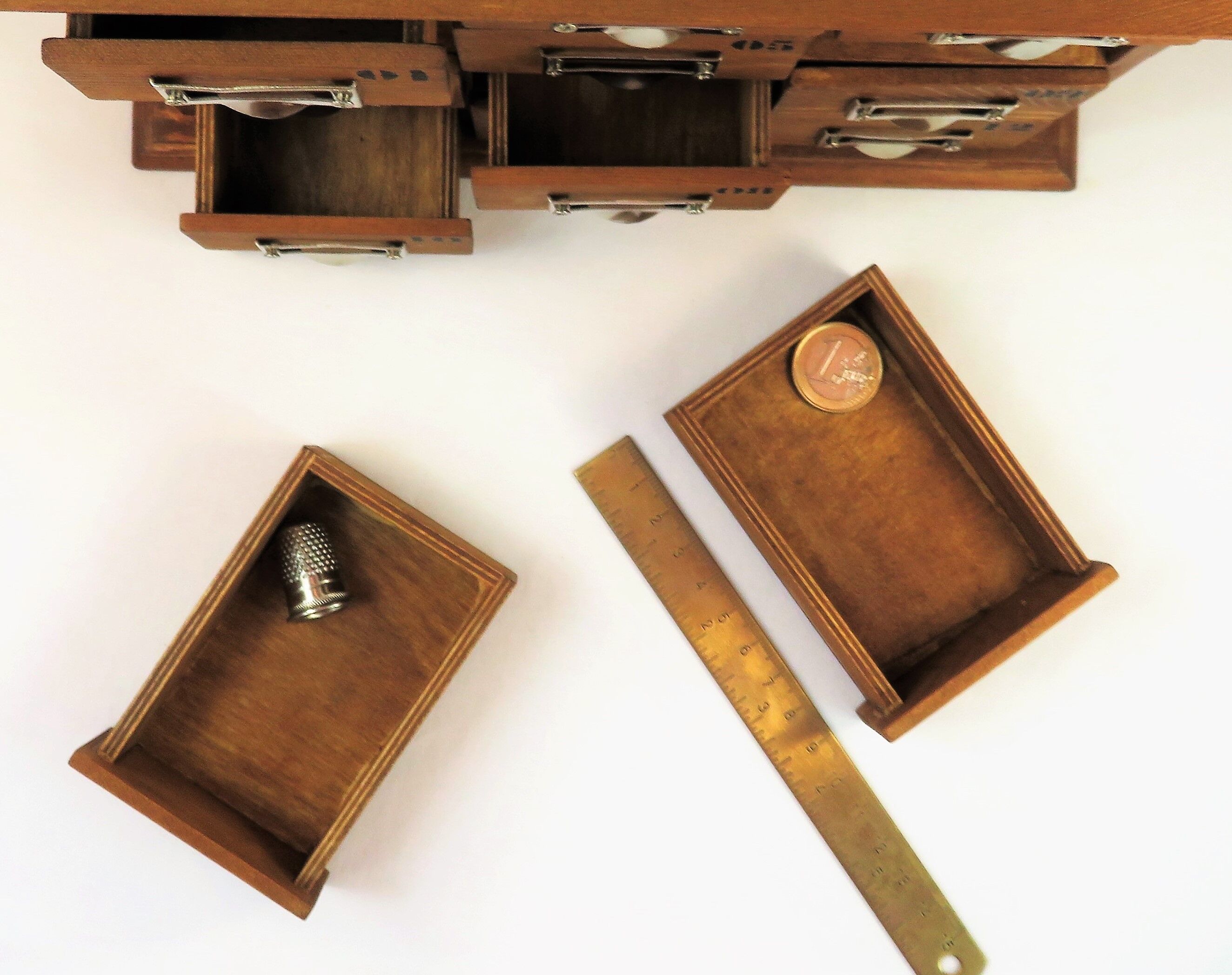 Small workshop furniture with drawers style watchmaker's or apothecary's layette, restyled indus