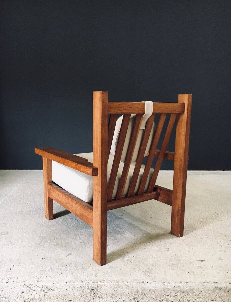 Brutalist Square Oak Lounge Chair, Belgium, 1950s