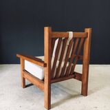 Brutalist Square Oak Lounge Chair, Belgium, 1950s