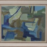 Original Swedish Oil On Canvas – “Blue And Green” By Lennart Kindgren – Vintage & Framed