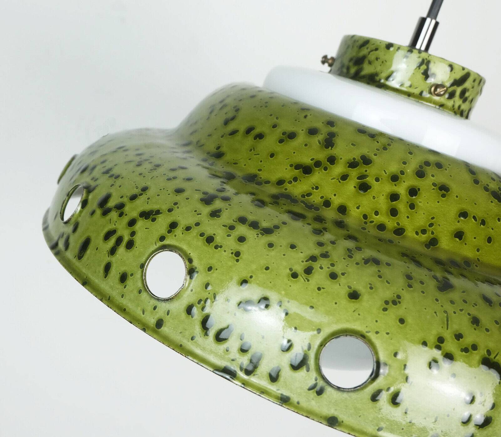 Mid century pendant light enamel metal white glass 1960s