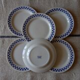 6 dessert plates blue checkerboard décor style Lustucru Oxford Brazil