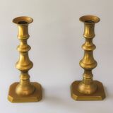 Pair of original vintage candelabros from bronce. Antiguos portavelas.