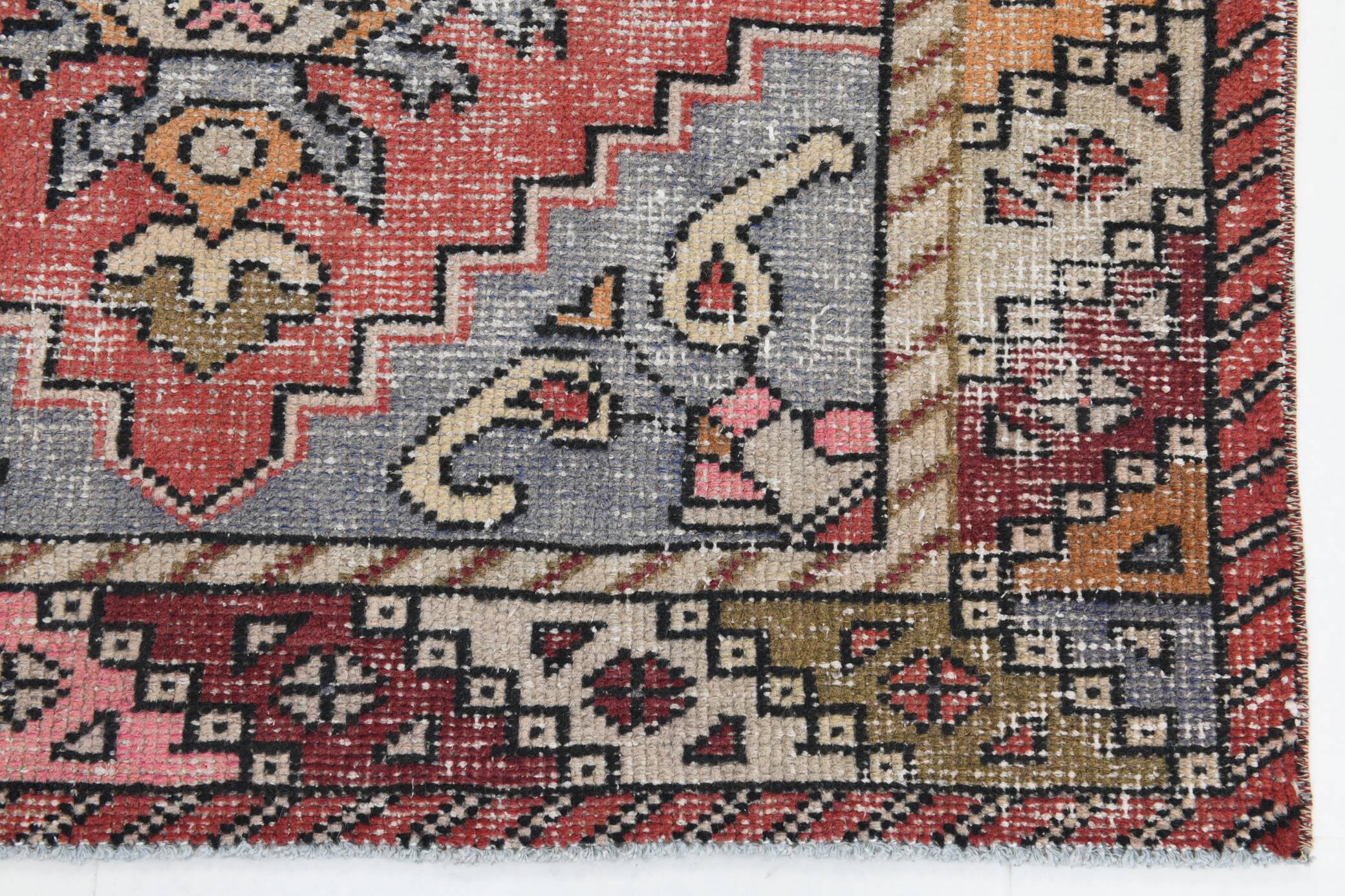 3x9 Rug For Hallway Antique Red Vintage Runner Rug, 102x261Cm SK 3931