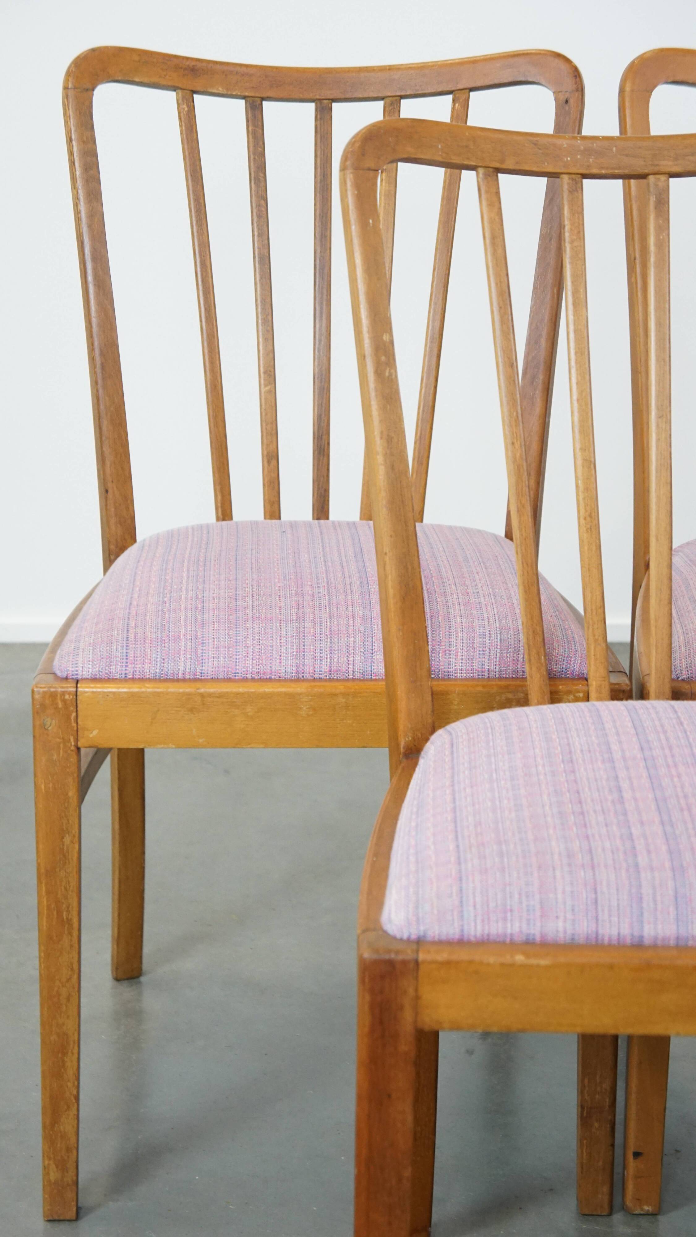 Set of 6 vintage Danish design dining chairs from the 1970s with light purple fabric seats