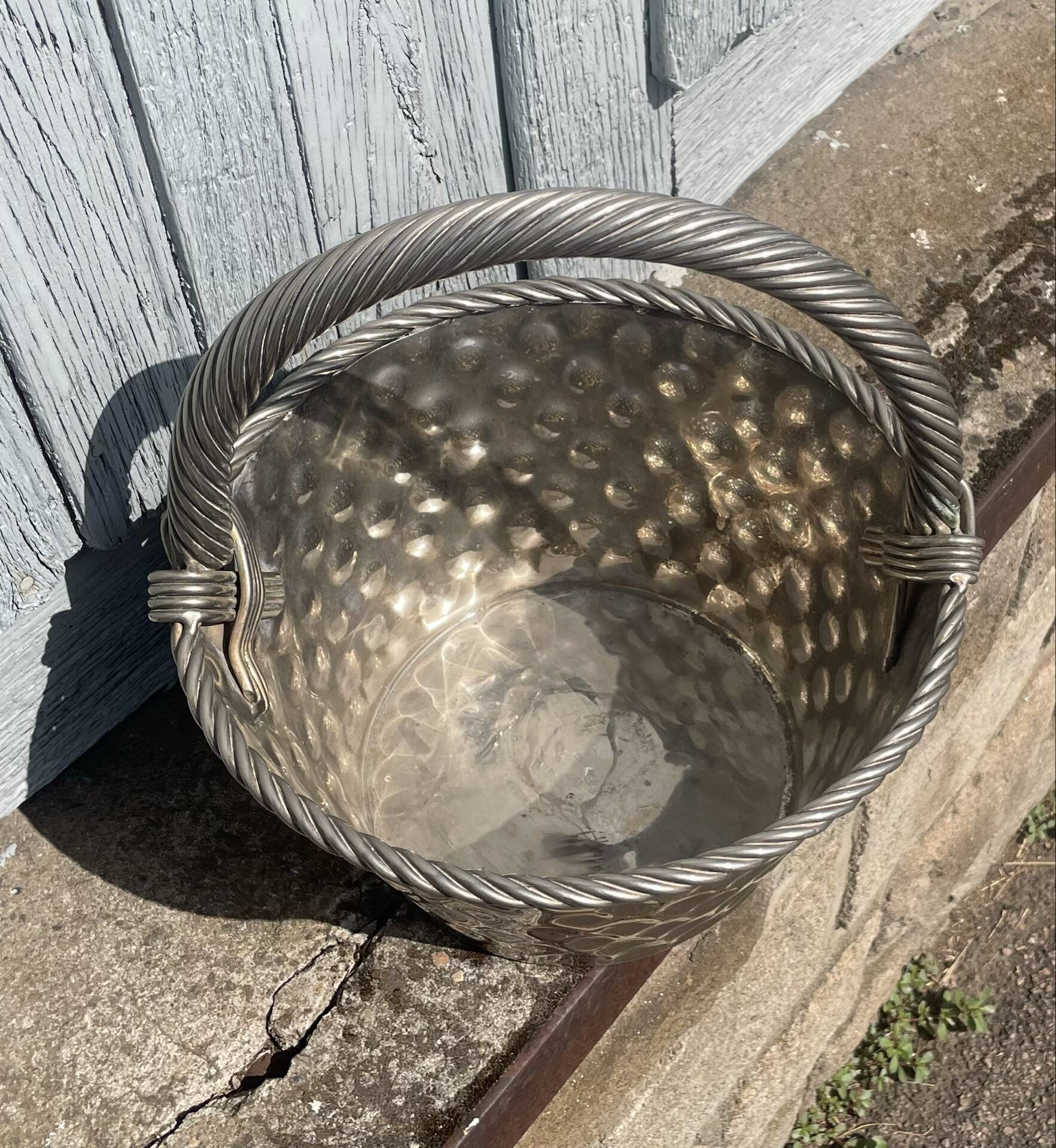 Vintage French Silver Plated Dimpled Basket