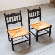 2 low bedroom chairs in hand-woven rice straw, 1950s/1960s
