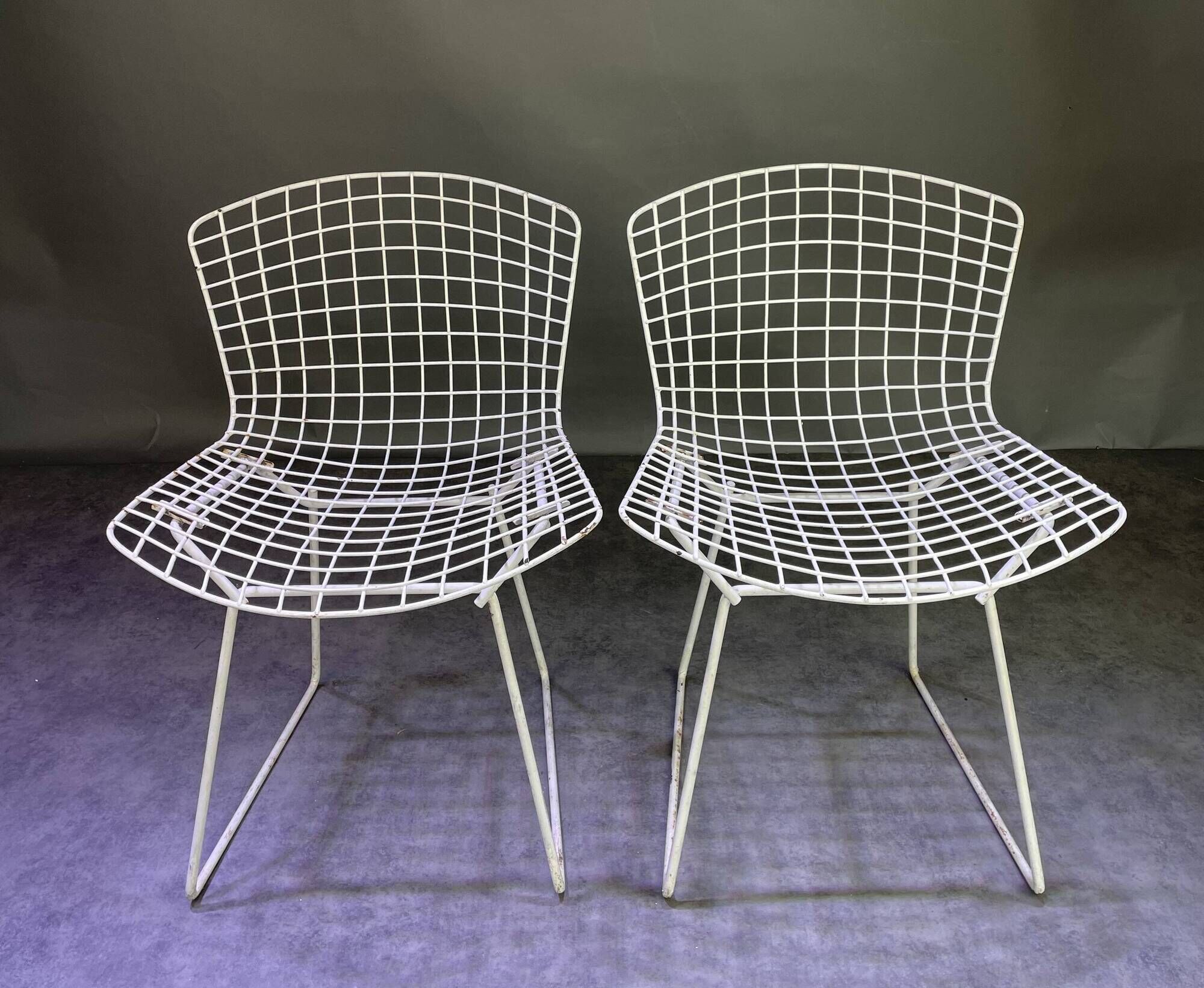 Pair of white lacquered Bertoia chairs