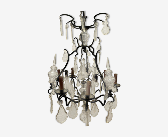Lustre cage de style Louis XV Pendeloques et couteaux de cristal XIX siècle