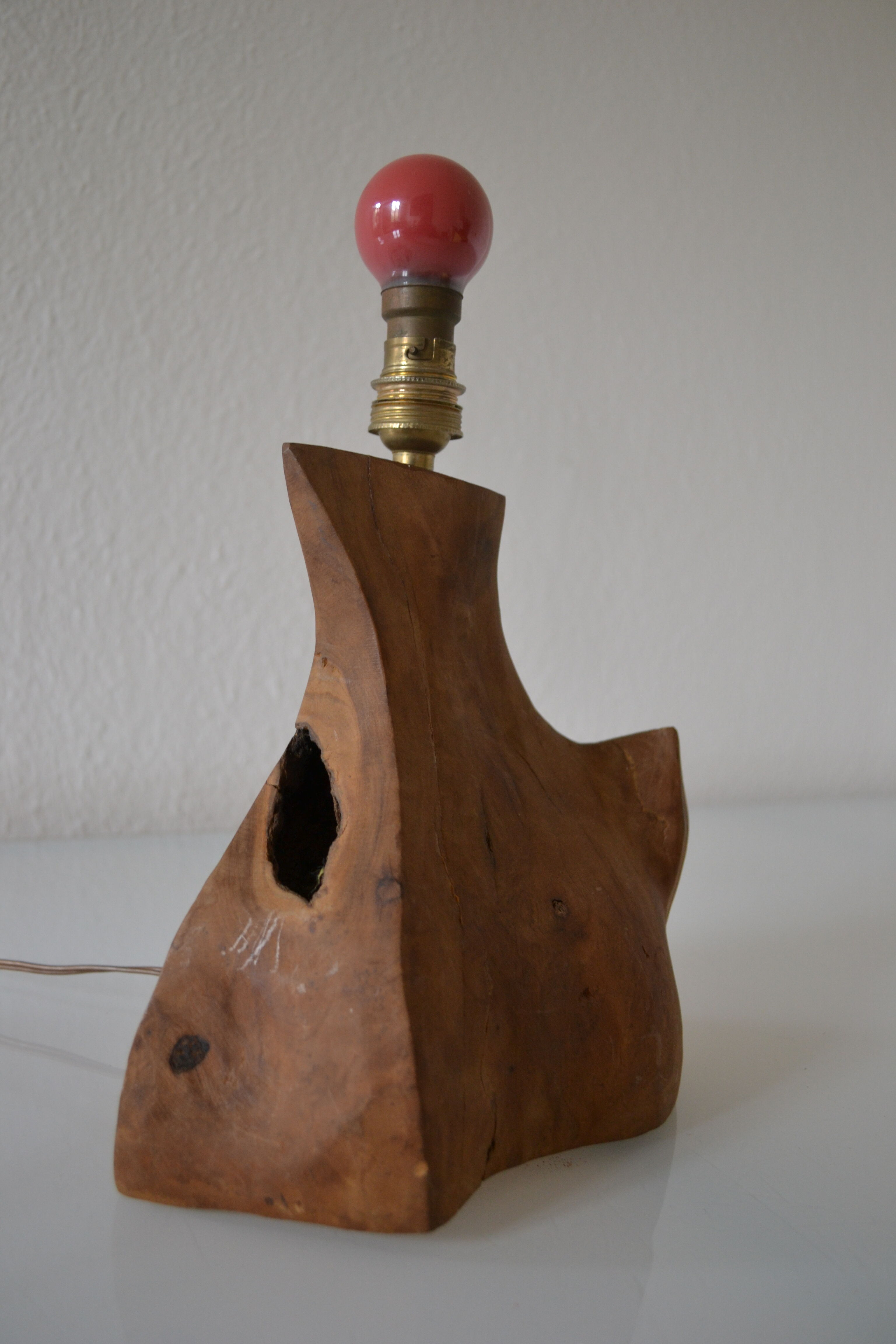 Modernist brutalist lamp free form years 60 olive wood