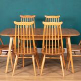 Retro Blonde Elm Model 444 Grand Plank Dining Table & 8 Goldsmith Dining Chairs