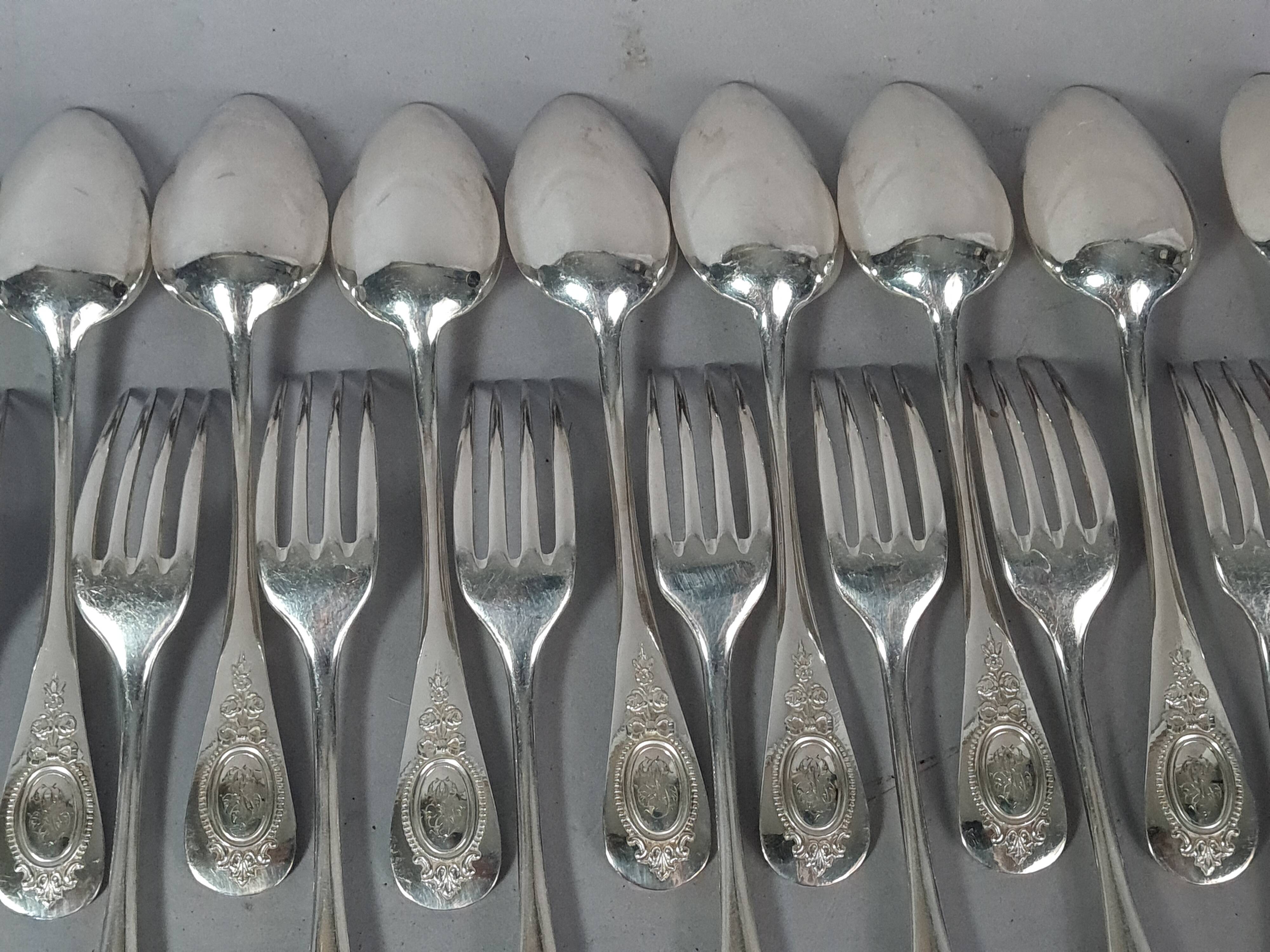 12 spoons & 11 forks Cailar Bayard (Christofle) silver-plated metal D178