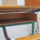 Bureau d’écolier vintage en bois et métal - Bureau double